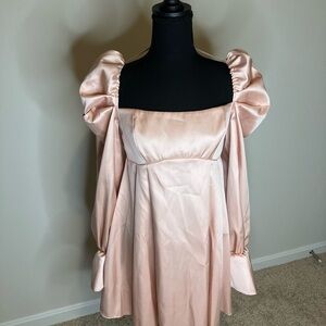 Satin Puff Sleeve Mini Dress in Blush Pink